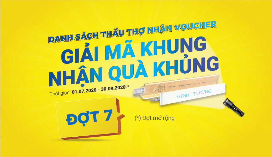 Danh sách thầu thợ nhận phiếu mua hàng tính đến ngày 06.09.2020 qua CTKM La phông Vĩnh Tường: Giải mã khung - Nhận quà khủng đợt mở rộng