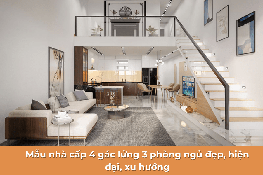 Mẫu nhà cấp 4 gác lửng 3 phòng ngủ đẹp, hiện đại, xu hướng