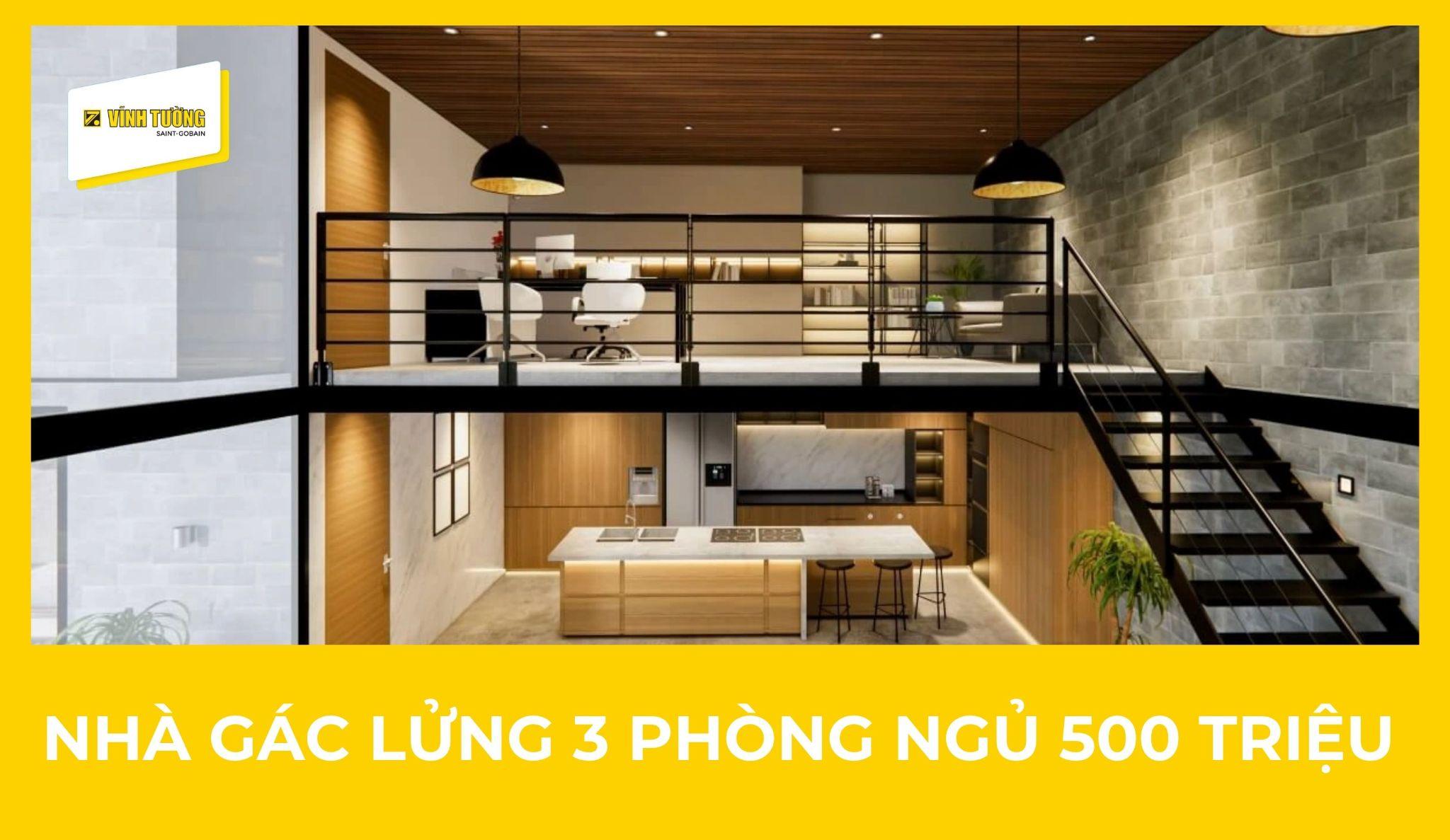 Mẫu nhà gác lửng 3 phòng ngủ 500 triệu đẹp