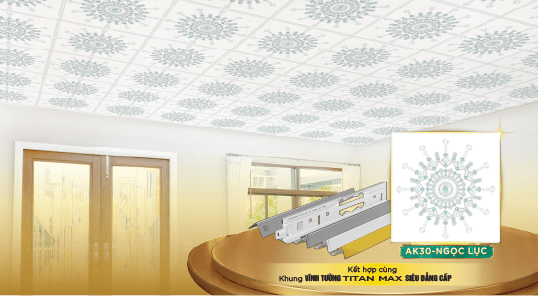 Phối cảnh trần trang trí Vĩnh Tường DECO® Ánh Kim Ngọc Lục