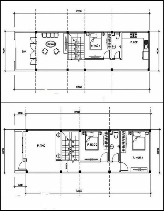 Bản vẽ mẫu nhà 2 tầng 3 phòng ngủ tiện nghi