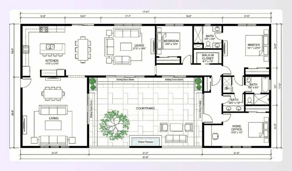 Bản vẽ mẫu nhà cấp 4 mái Thái 8x12m chữ U