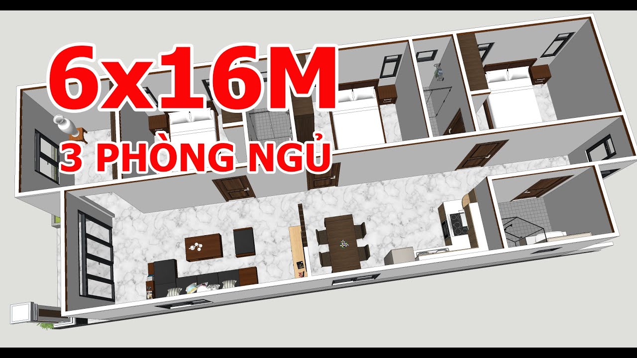 Bản vẽ nhà cấp 4 ngang 6m 3 phòng ngủ tiện nghi