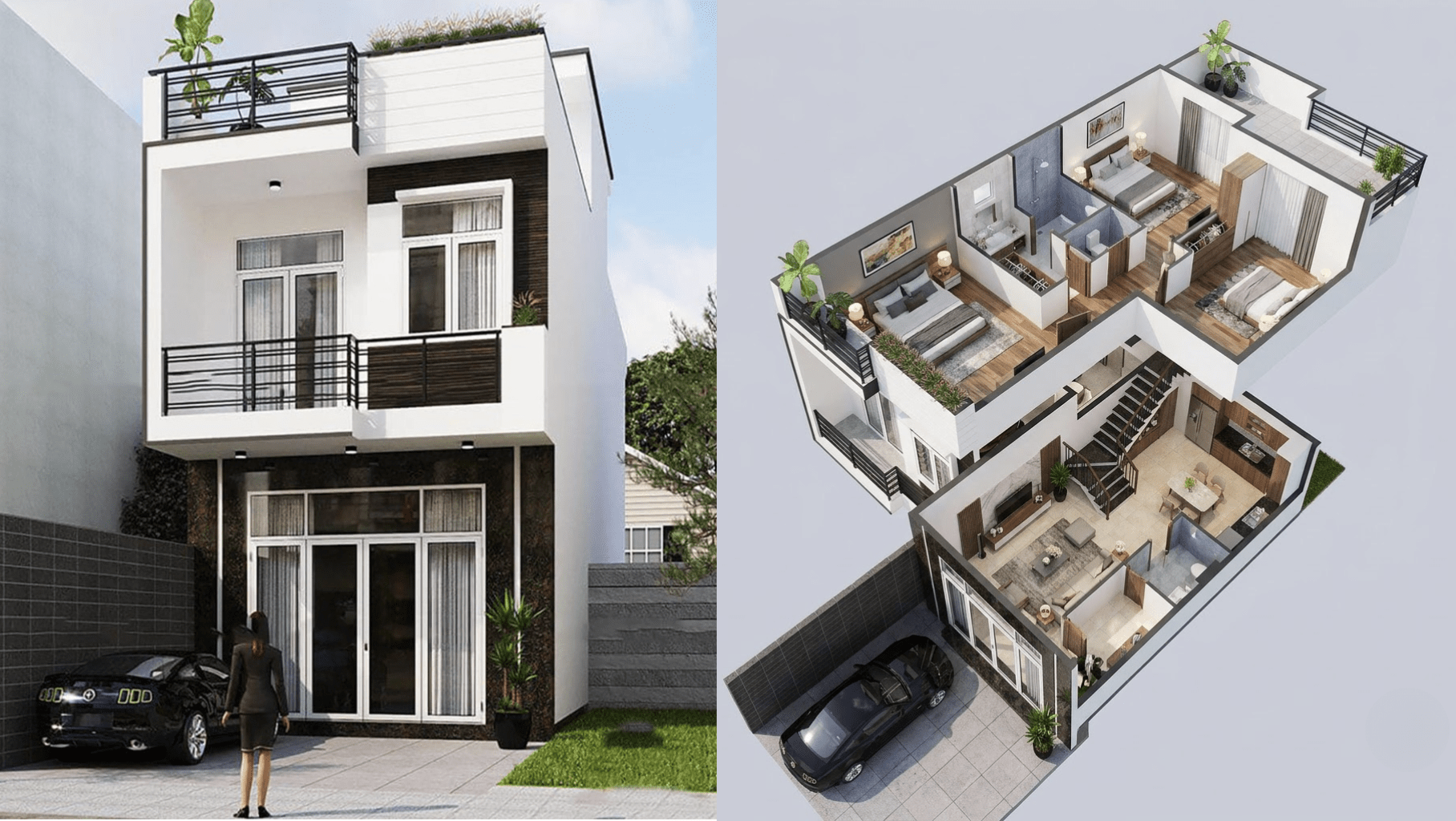 Bản vẽ mẫu thiết kế nhà ống 2 tầng đơn giản, đẹp, tiết kiệm chi phí