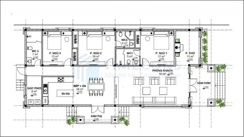 Bản vẽ nhà cấp 4 100m2 3 phòng ngủ giá rẻ 300 triệu tiện nghi nhất