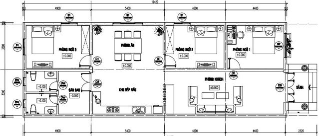 Bản vẽ nhà cấp 4 diện tích 7x12m được bố trí hợp lý, đáp ứng đầy đủ nhu cầu sinh hoạt cho gia đình nhỏ