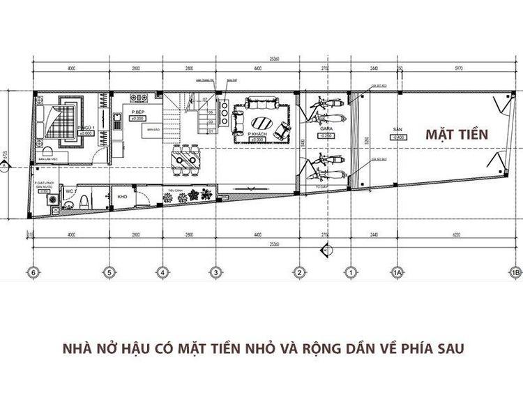 Bản vẽ mẫu nhà cấp 4 nở hậu được bố trí thông minh, tận dụng lợi thế đất để mở rộng không gian sống hiệu quả