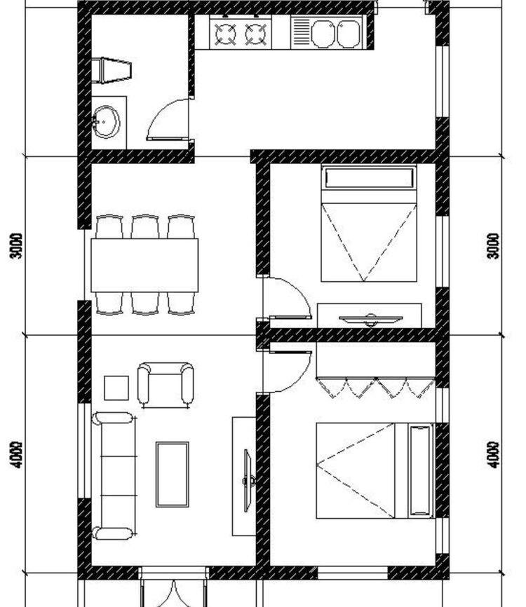 Bản vẽ nhà cấp 4 đơn giản 2 phòng ngủ được bố trí hợp lý, phù hợp với gia đình nhỏ và chi phí xây dựng tiết kiệm