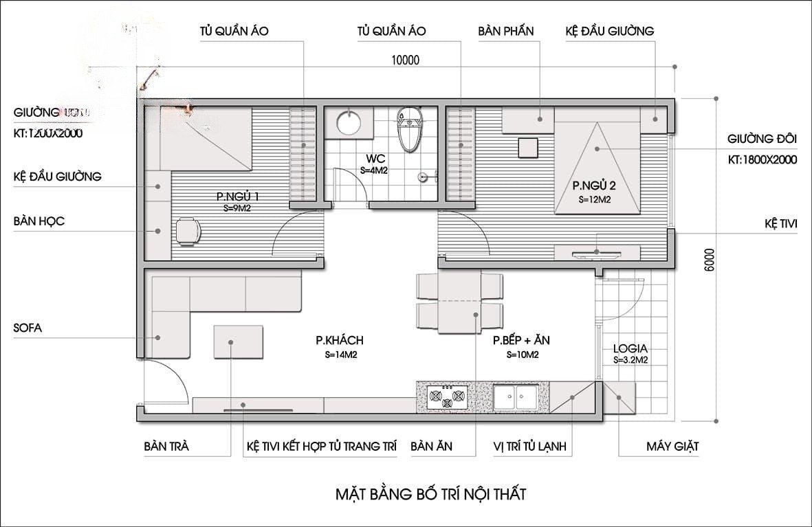 Bản vẽ nhà cấp 4 2 phòng ngủ đầy đủ công năng