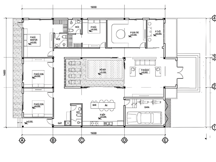 Bản vẽ nhà cấp 4 có hồ bơi kiểu Mỹ mang phong cách hiện đại, tạo không gian nghỉ dưỡng lý tưởng ngay tại nhà