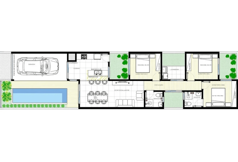 Bản vẽ nhà cấp 4 5x20 có hồ bơi