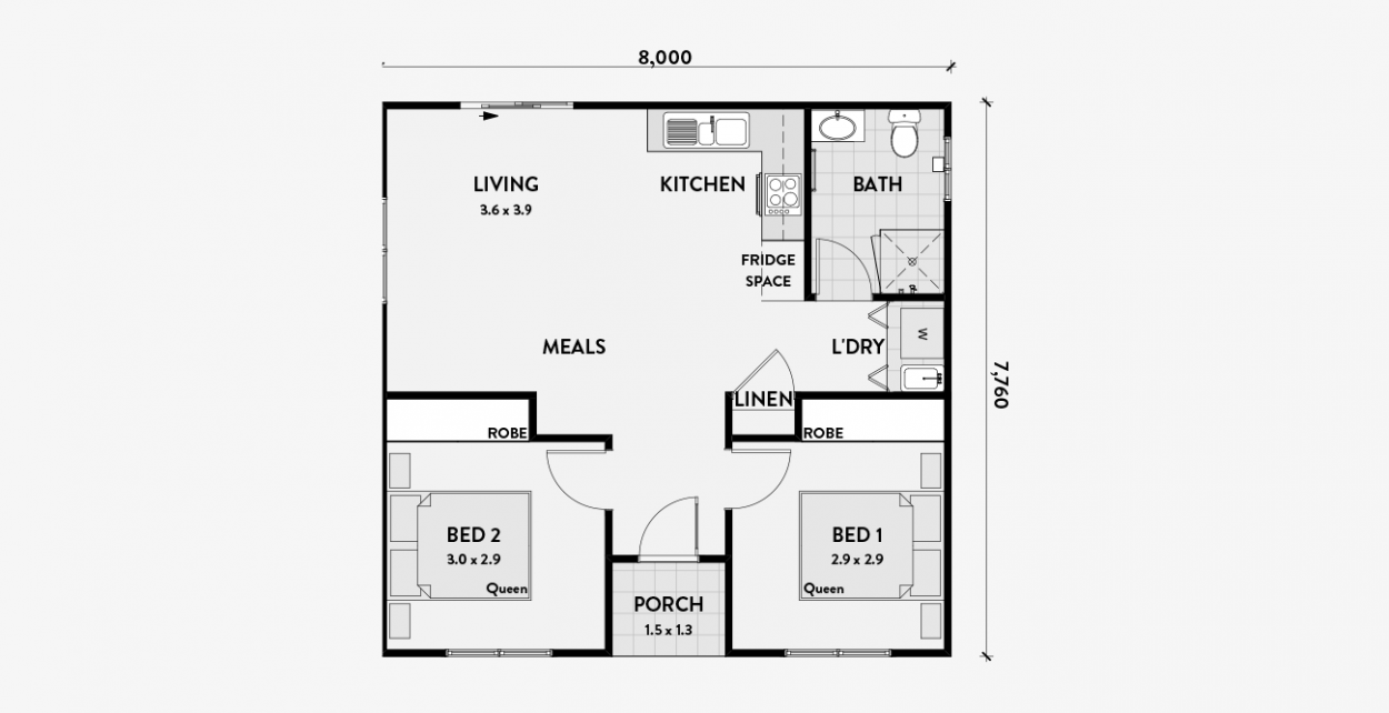 Bản vẽ nhà cấp 4 60m2 2 phòng ngủ
