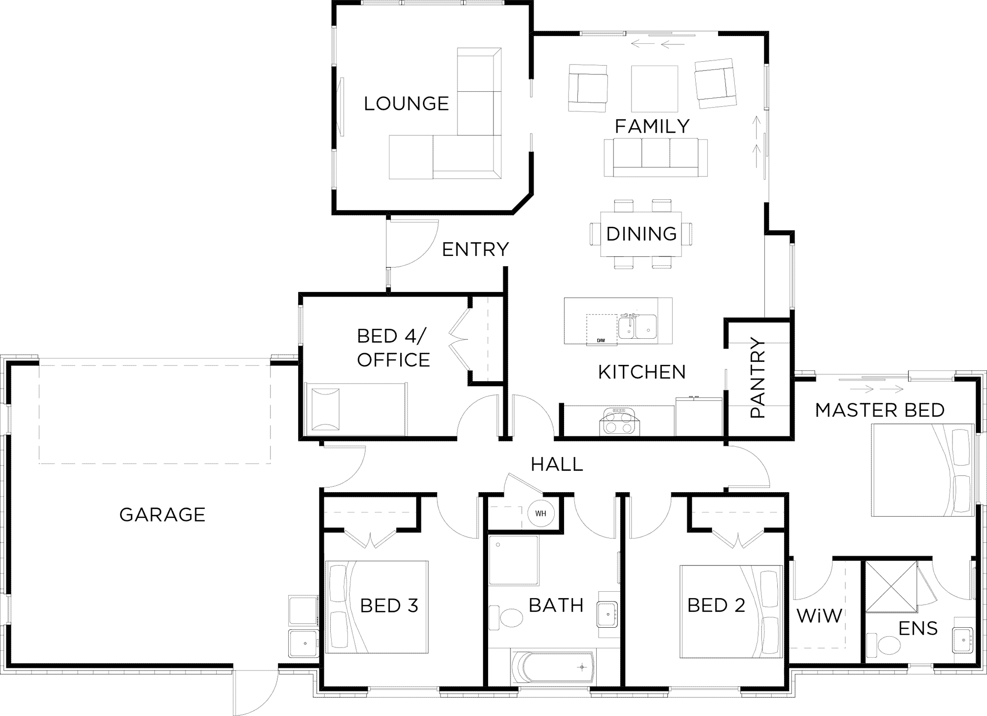 Bản vẽ nhà cấp 4 7x10 sở hữu khu vực phòng khách, phòng bếp rộng rãi
