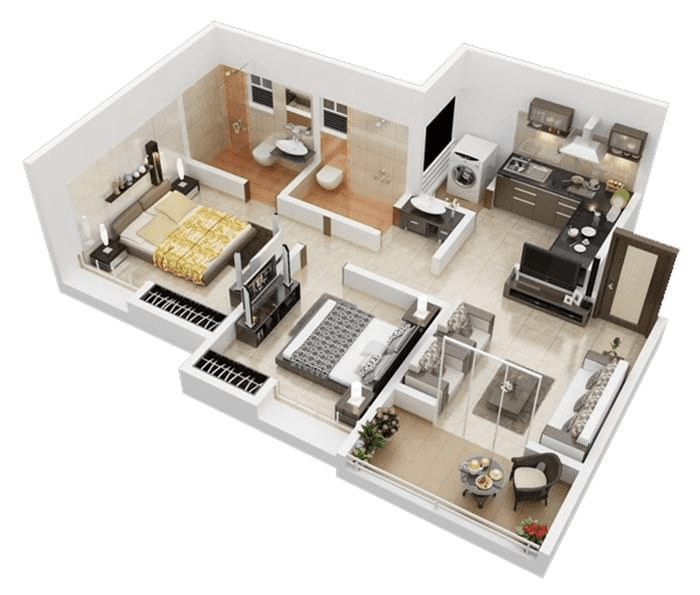 Bản vẽ nhà cấp 4 80m2 có 2 phòng ngủ liền kề