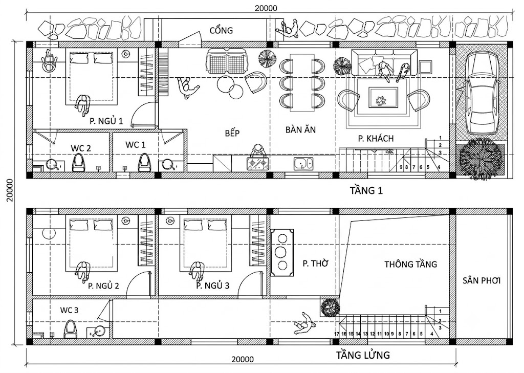 Bản vẽ nhà cấp 4 gác lửng