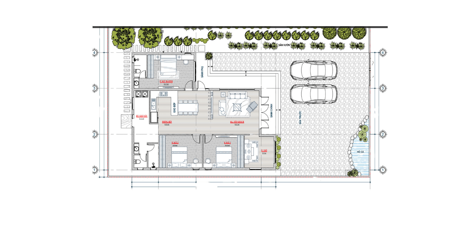 Bản vẽ nhà cấp 4 mái Nhật 3 phòng ngủ 150m2 có khoảng sân lớn