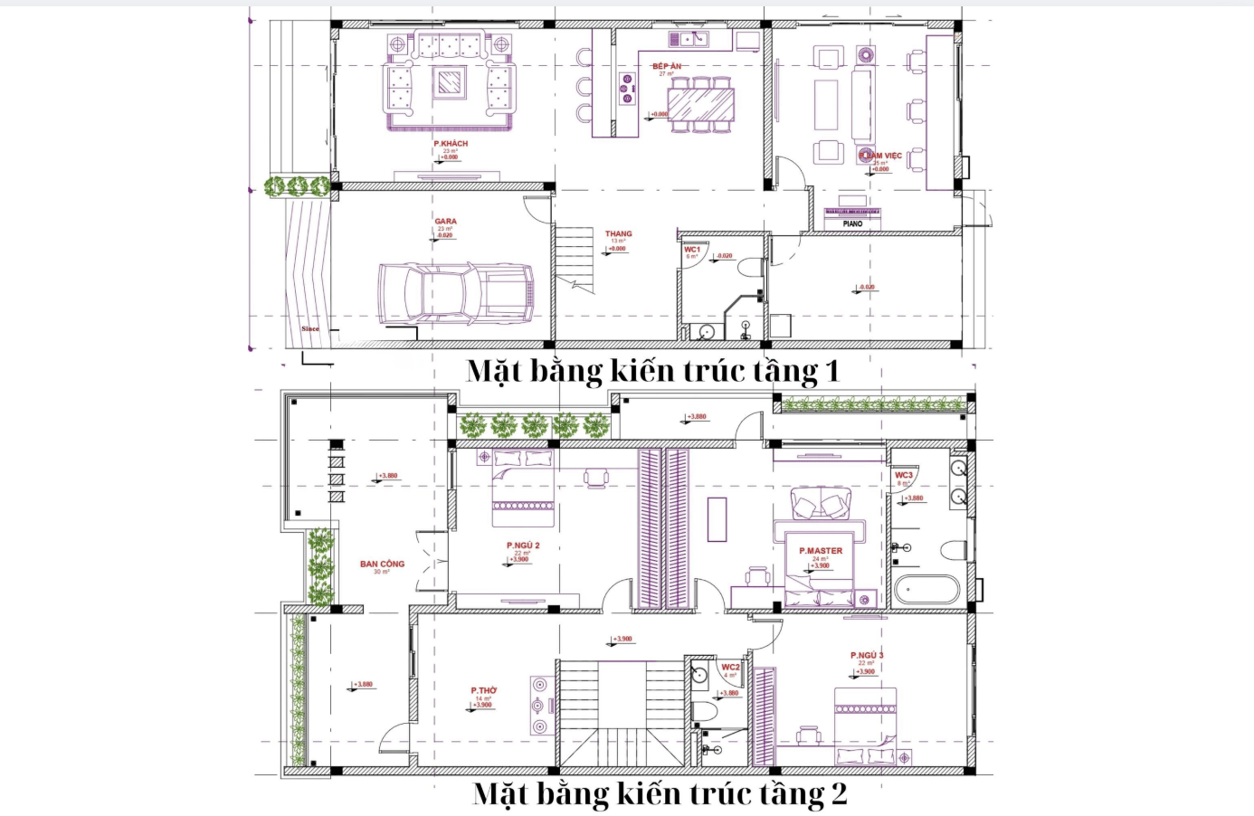 Bản vẽ nhà mái Nhật 2 tầng hiện đại có phòng khách liền bếp