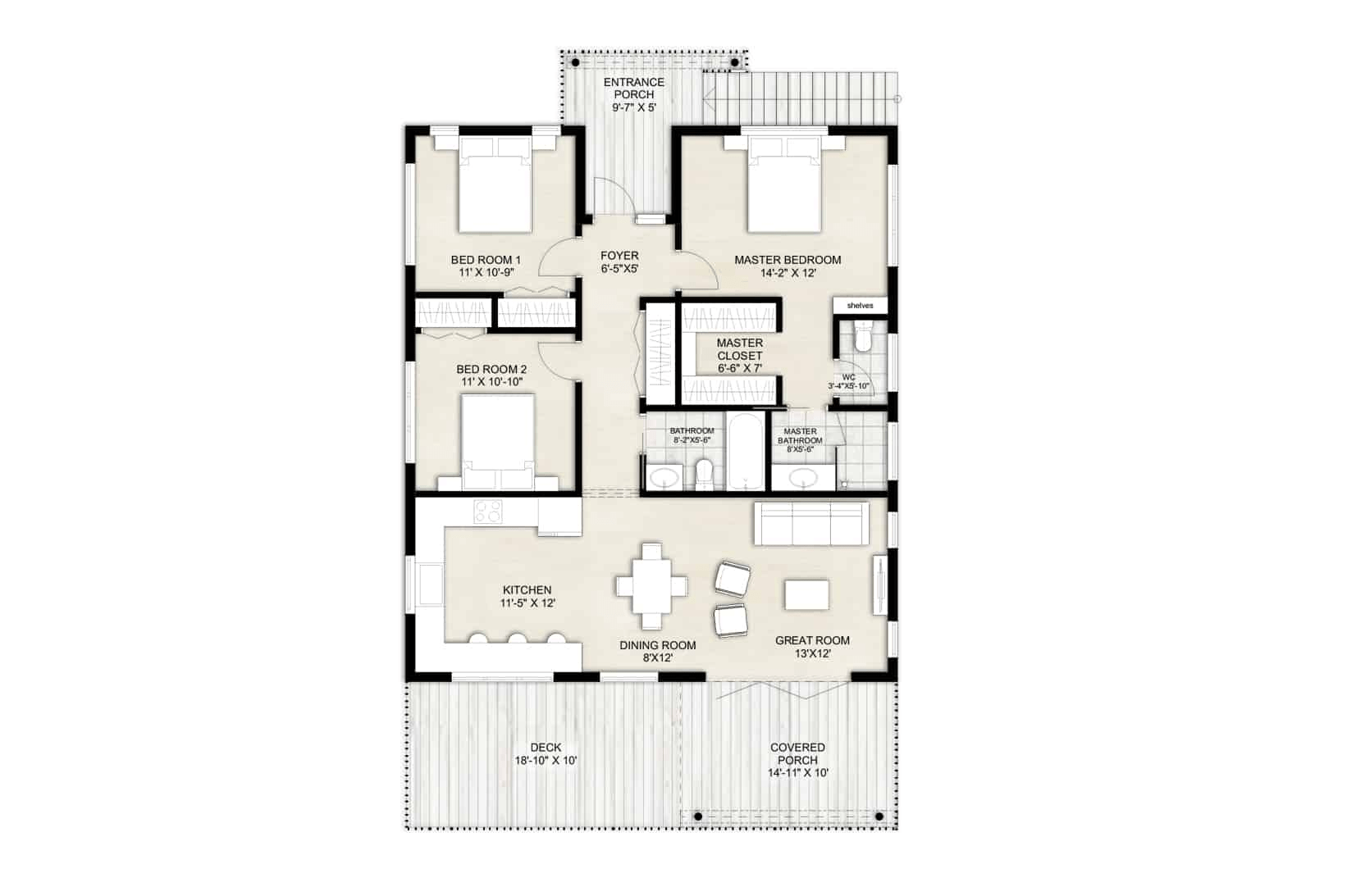 Bản vẽ tham khảo mẫu nhà cấp 4 mái Thái 8x12m