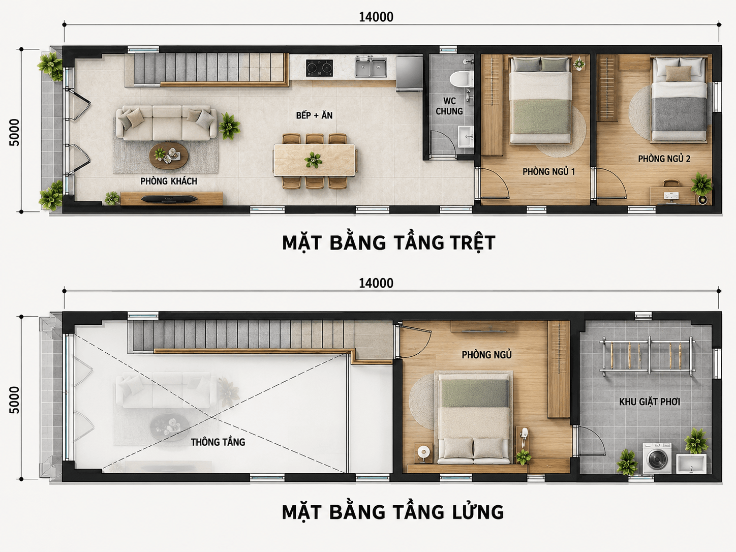 Bản vẽ tham khảo mẫu nhà gác lửng 3 phòng ngủ 500 triệu