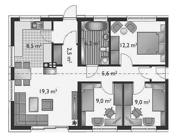 Bản vẽ nhà mái Nhật 1 tầng 3 phòng ngủ  01