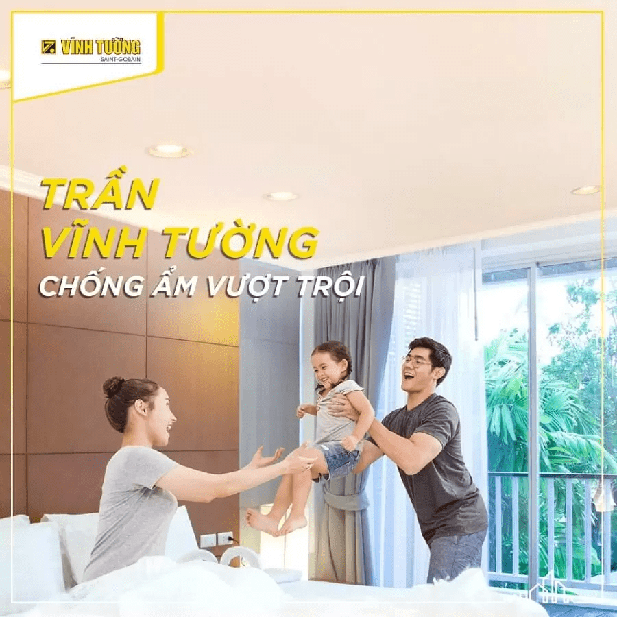 Trần thạch cao Vĩnh Tường mang lại không khí thoáng đãng, dễ chịu, đẩy lùi ẩm mốc