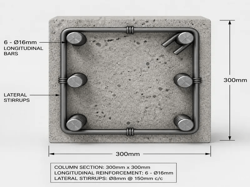 Bố trí thép cột nhà 3 tầng 300x300mm