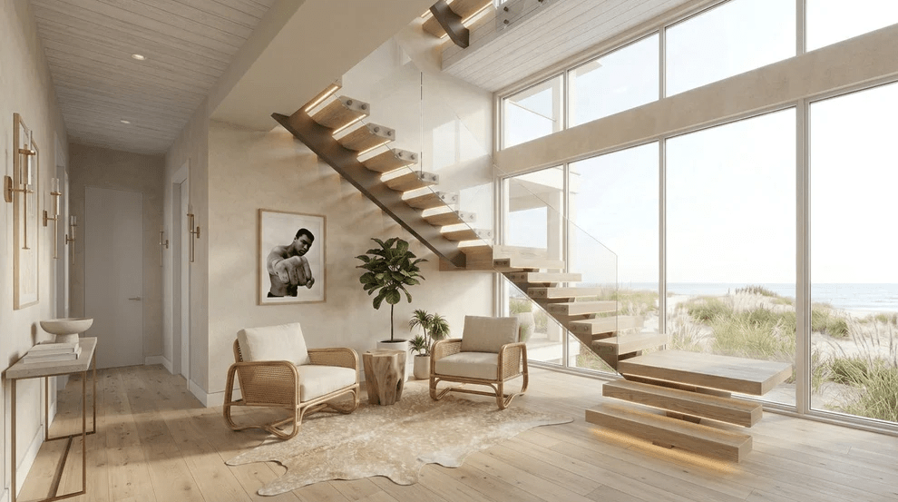 Cầu thang gác lửng giúp tối ưu diện tích không gian