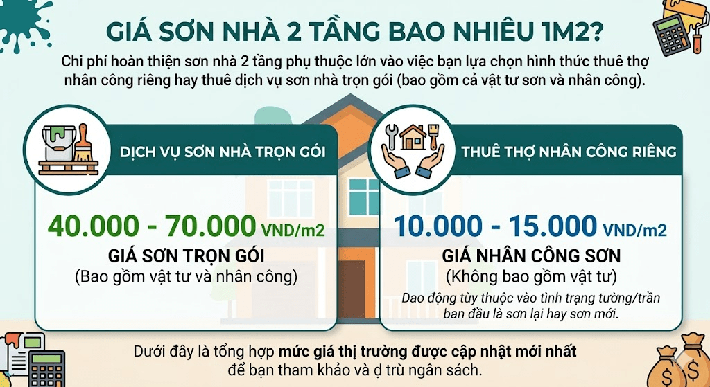 Chi phí hoàn thiện sơn nhà 2 tầng