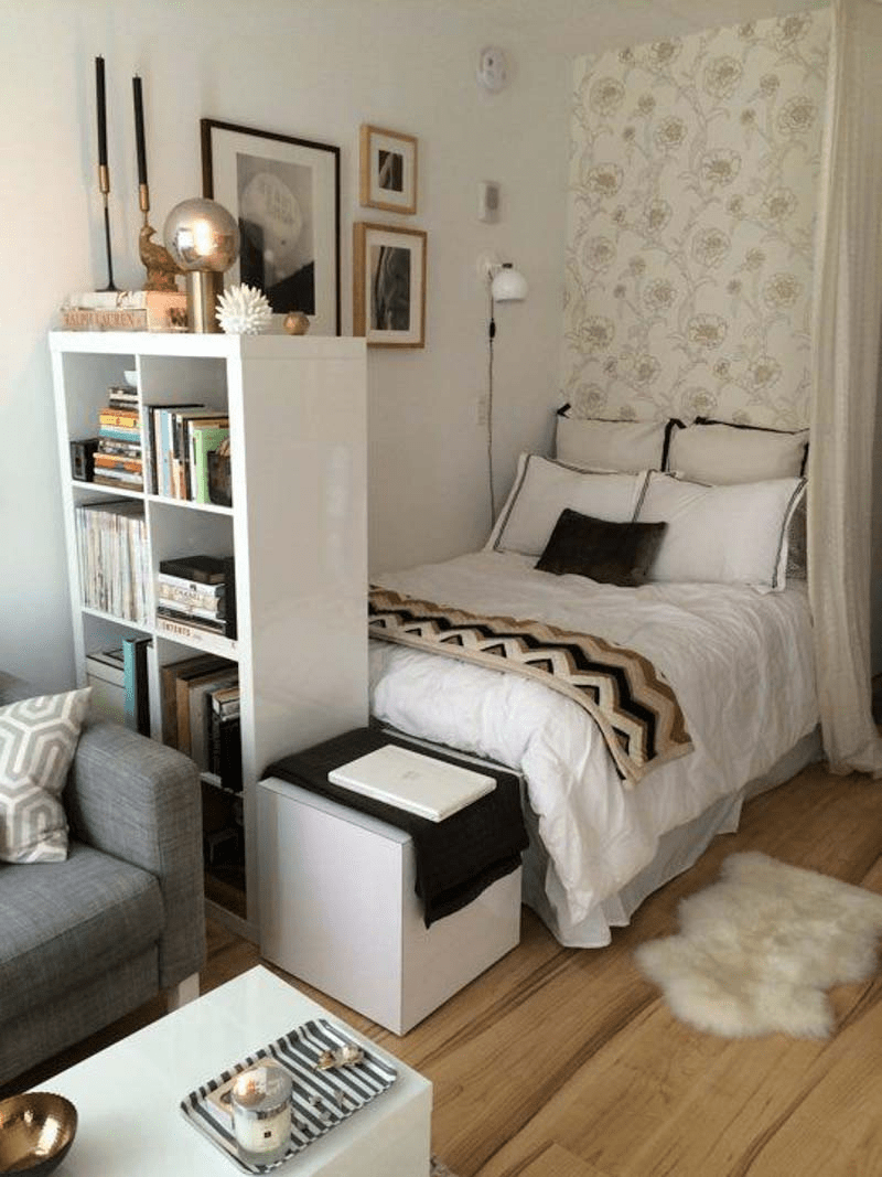  Mẫu decor phòng trọ không gác tối giản tone màu trắng đen 