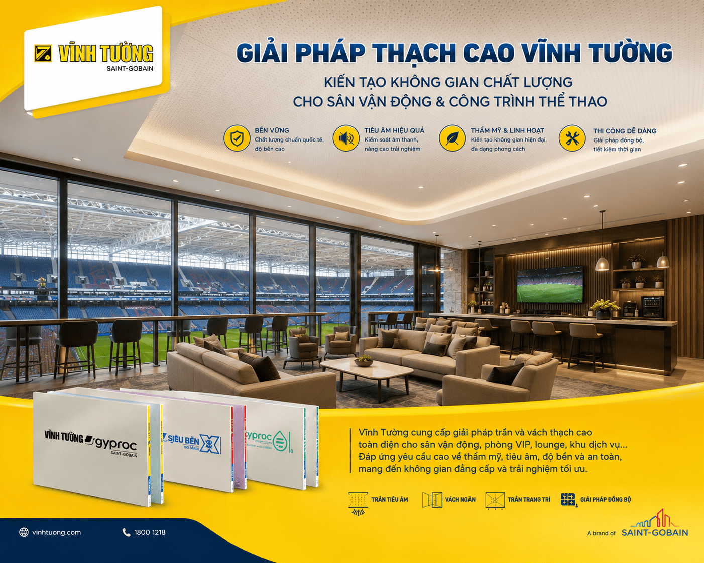 Giải pháp thạch cao cho công trình công trình đông người như hội trường, trung tâm thể thao, khu sự kiện