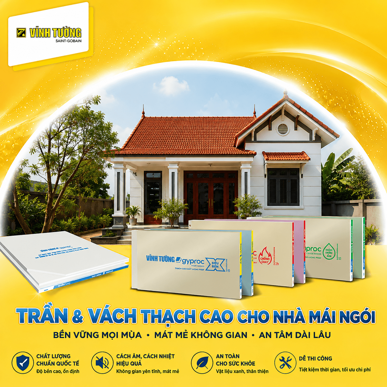 Giải pháp trần và vách thạch cao phù hợp giúp nhà mái ngói tăng tính thẩm mỹ