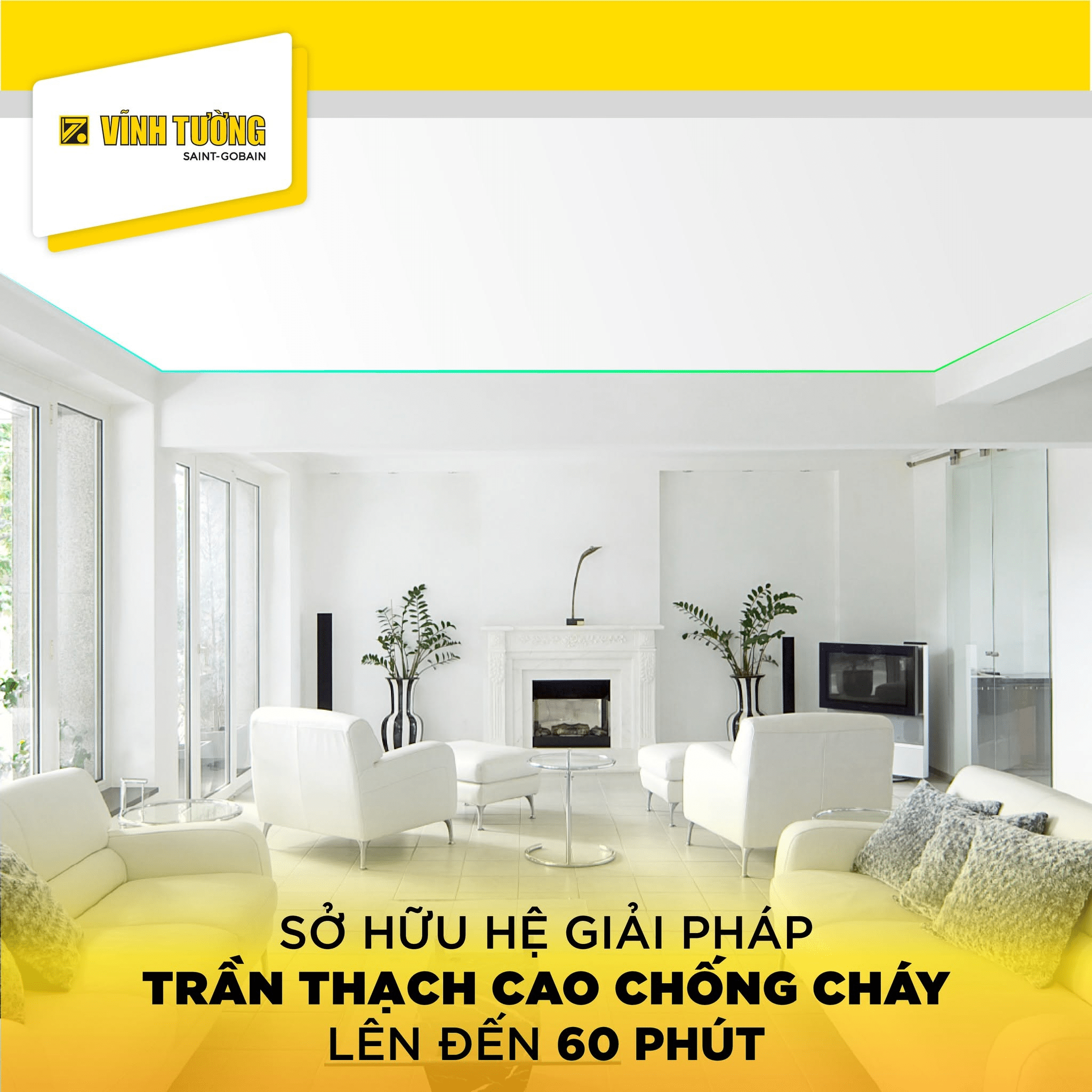Hệ giải pháp thạch cao chống cháy của Vĩnh Tường kéo dài từ 30 phút hoặc lên đến 150 phút 