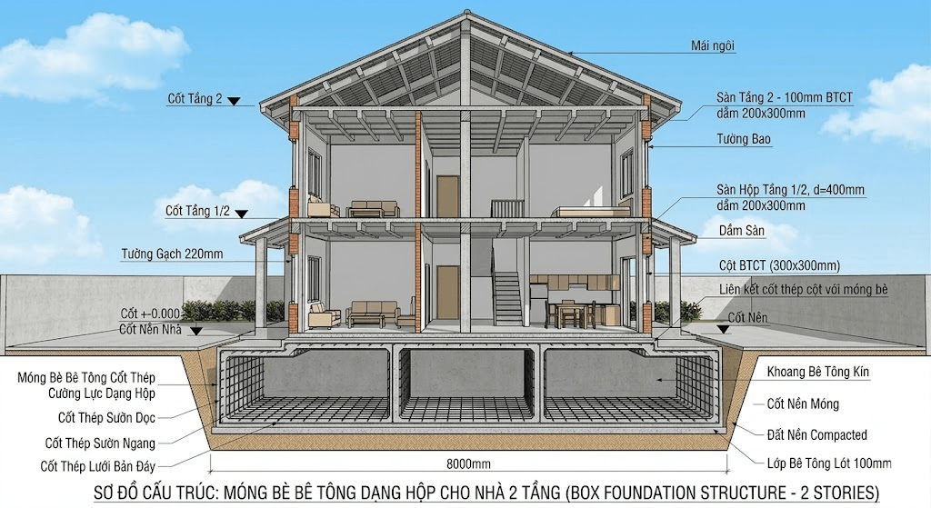 Hệ móng bè dạng hộp có khả năng chịu lực tốt