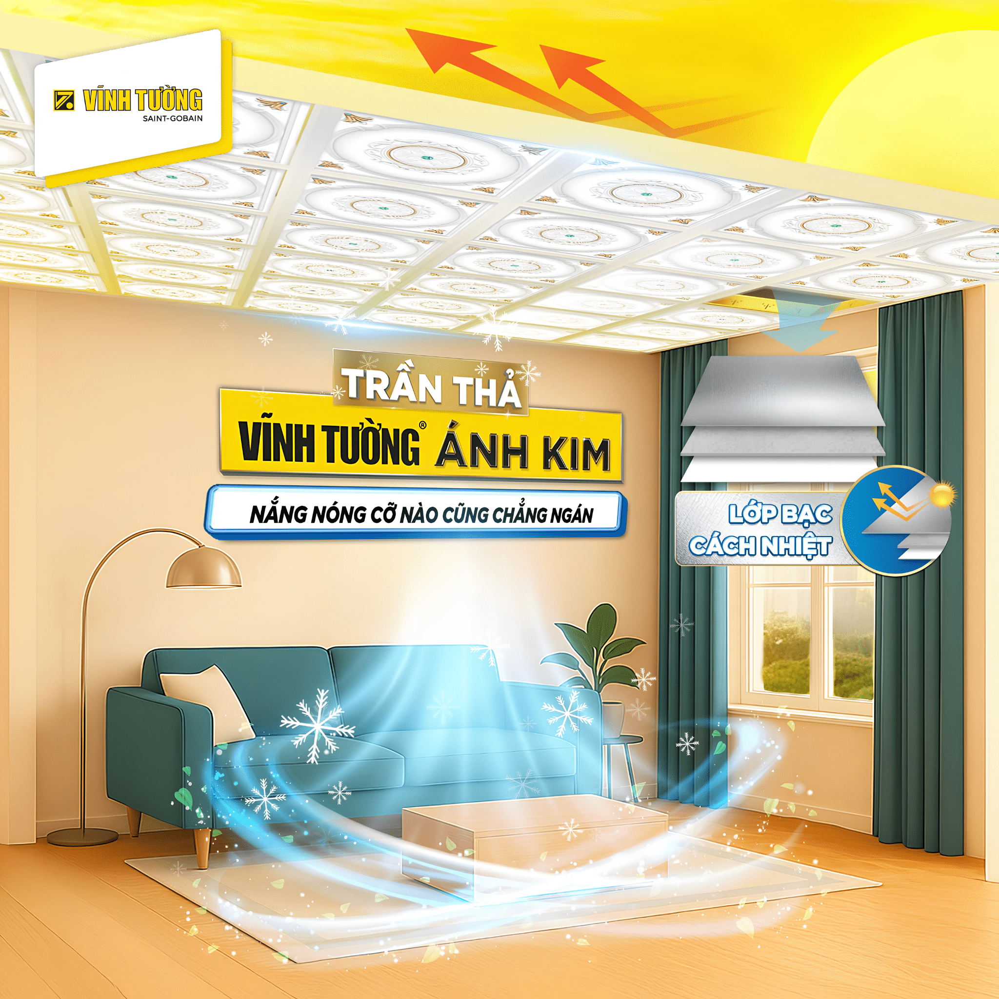 Hệ trần cách nhiệt la phông Ánh Kim Vĩnh Tường góp phần hạn chế truyền nhiệt từ mái xuống, nâng cao hiệu quả tiết kiệm năng lượng cho công trình (Nguồn: Vĩnh Tường)