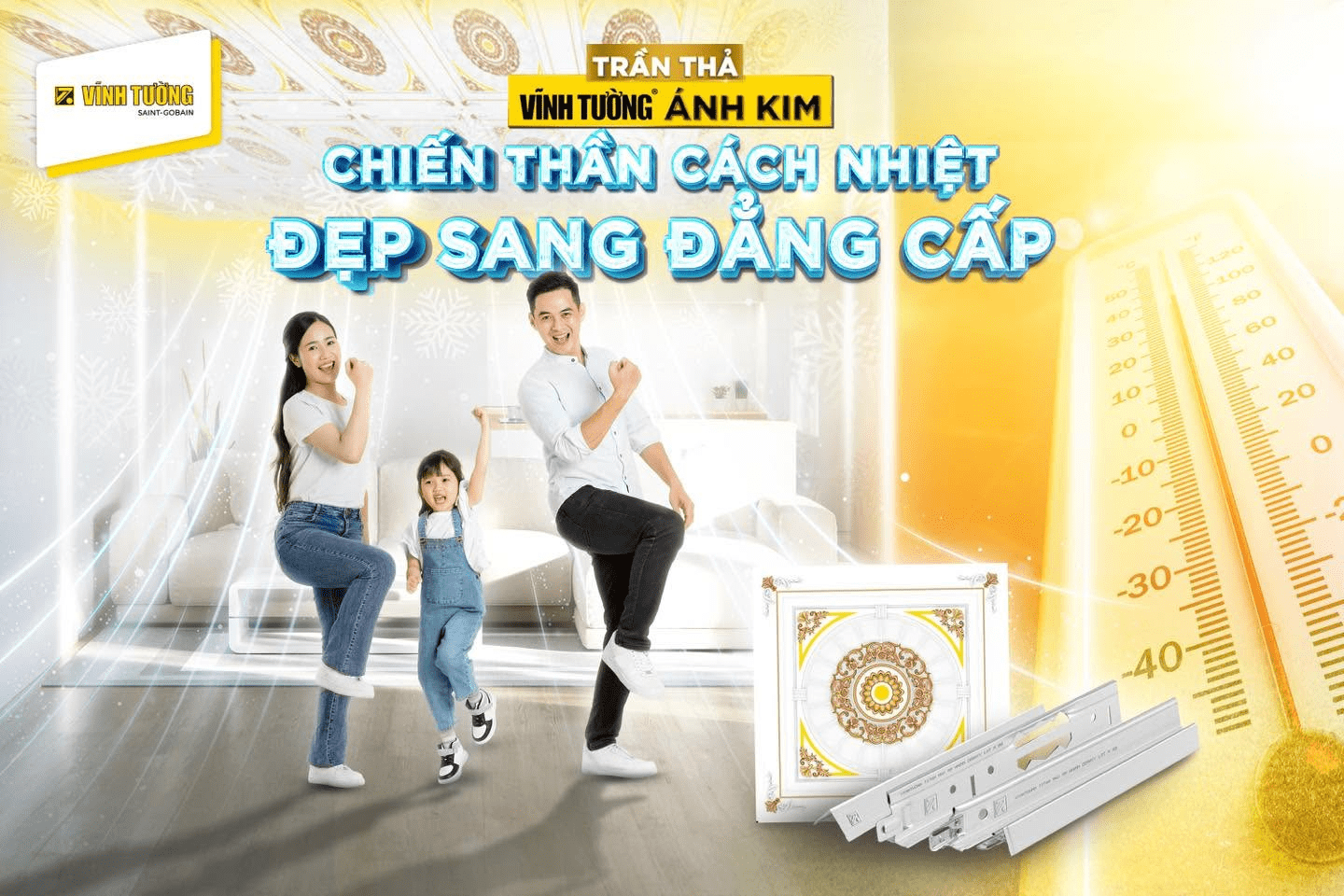 Hệ trần thạch cao cách nhiệt Vĩnh Tường mang đến không gian mát mẻ và bền màu với thời gian