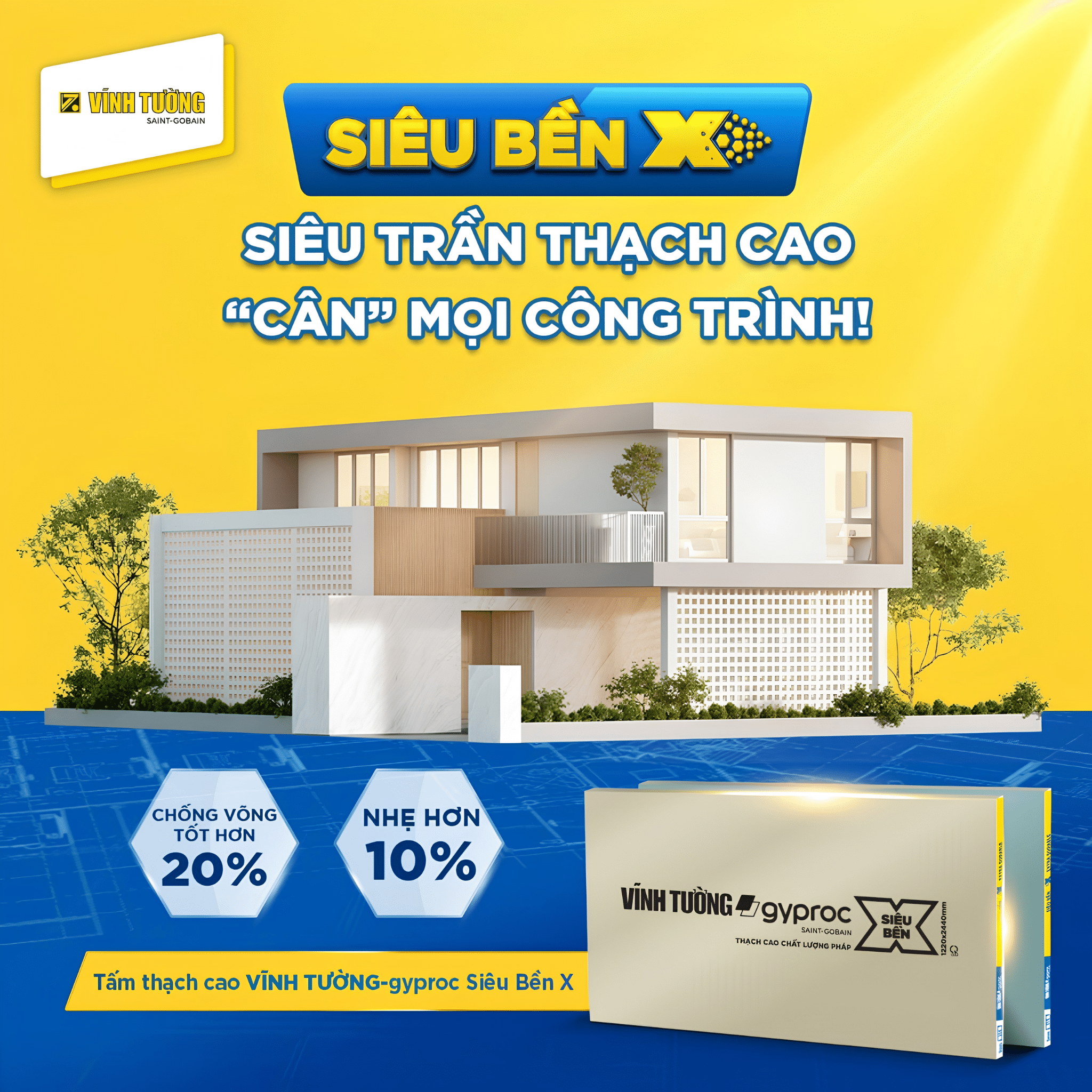 Hệ trần thạch cao Vĩnh Tường Siêu Bền X