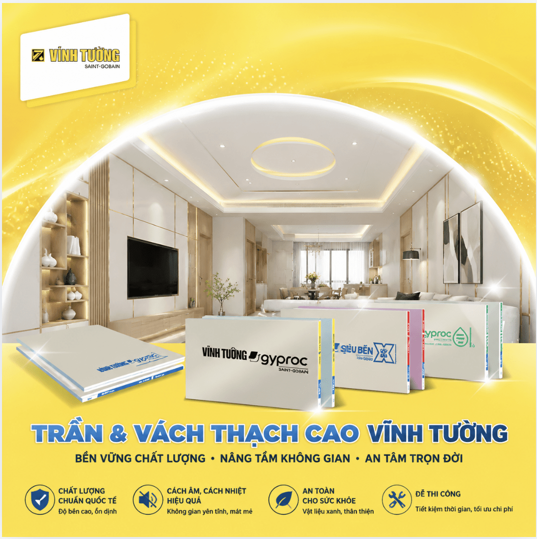 Hệ trần và vách thạch cao Vĩnh Tường bền vững, an toàn 