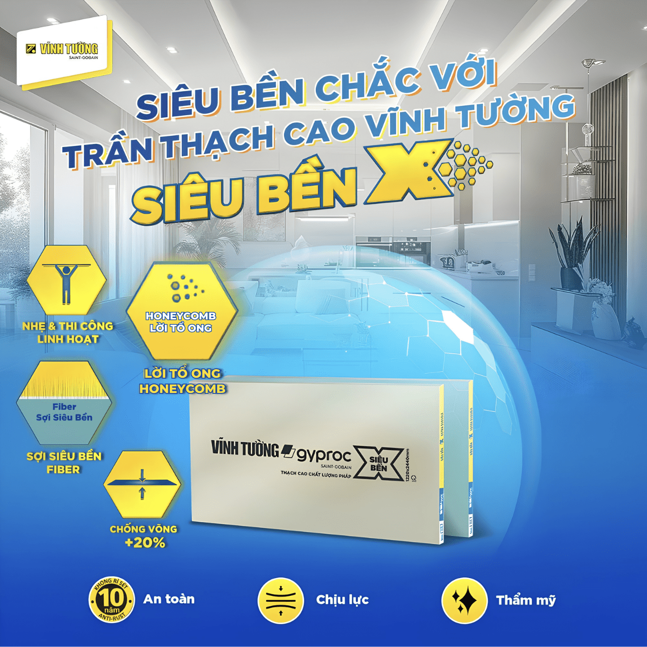 Hệ trần và vách thạch cao Vĩnh Tường phù hợp với mọi công trình
