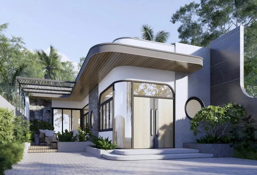 kiểu nhà cấp 4 chữ L mái bằng