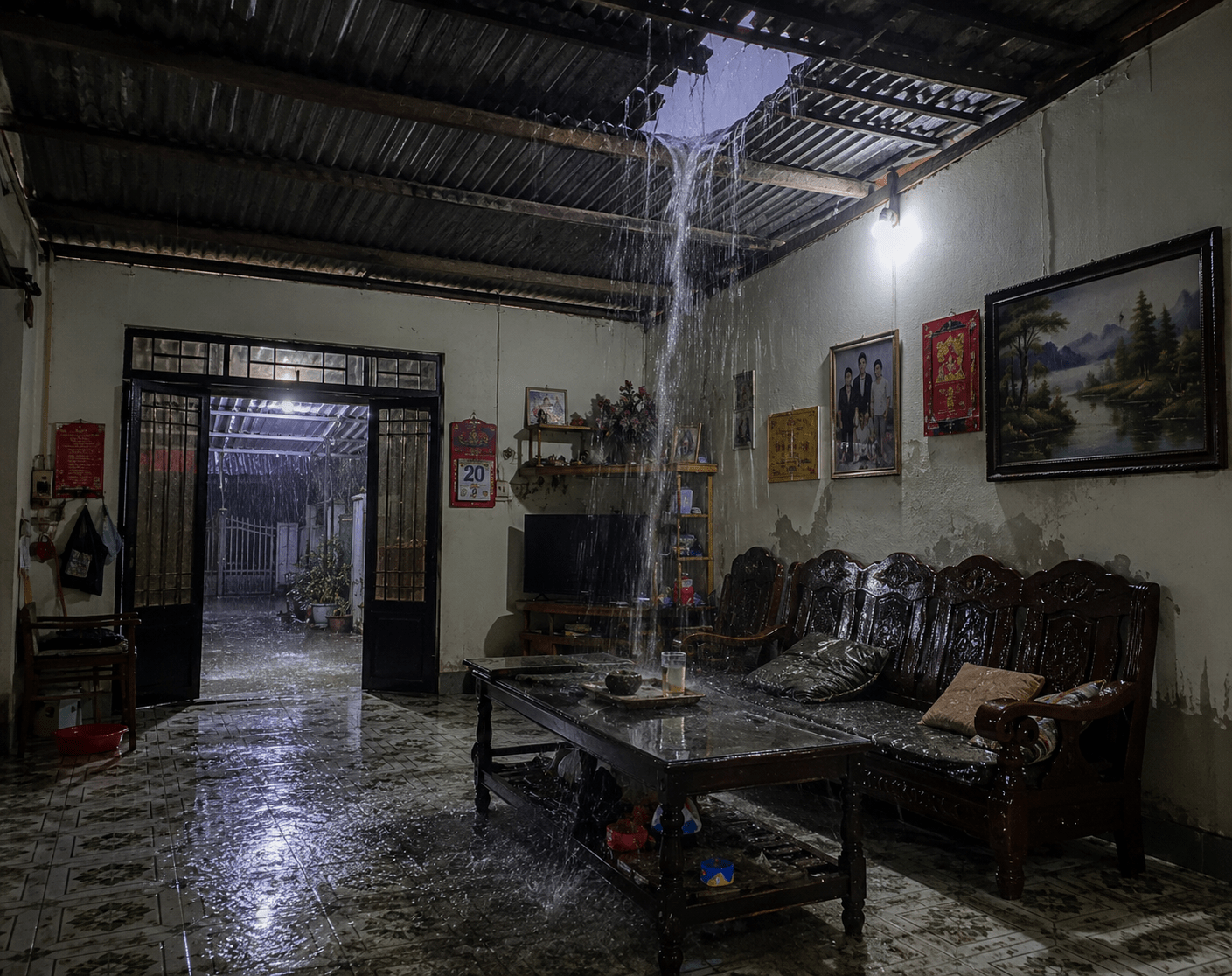 Mái tôn được sửa chữa hạn chế ảnh hưởng tiêu cực đến trần, tường bên dưới