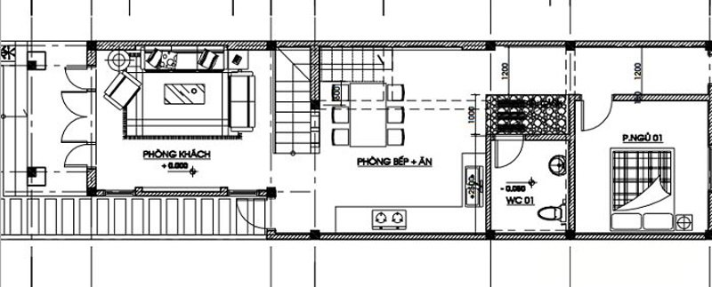 Bản vẽ mặt bằng tầng trệt nhà cấp 4 gác lửng 3 phòng ngủ mái dốc hiện đại giá 300 triệu