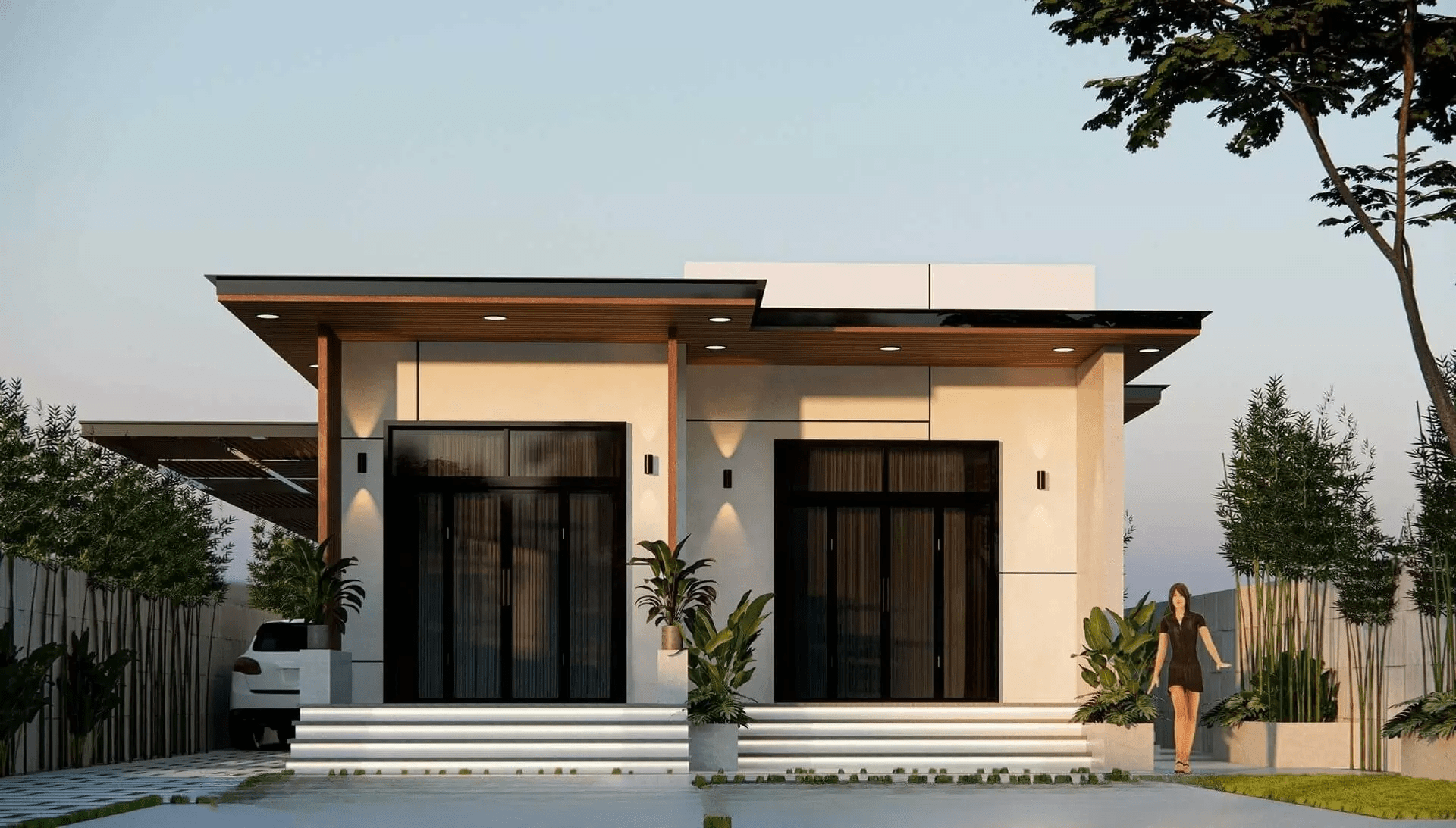 Mặt tiền nhà cấp 4 mái bằng 5x20m đẹp, hiện đại, dễ ứng dụng