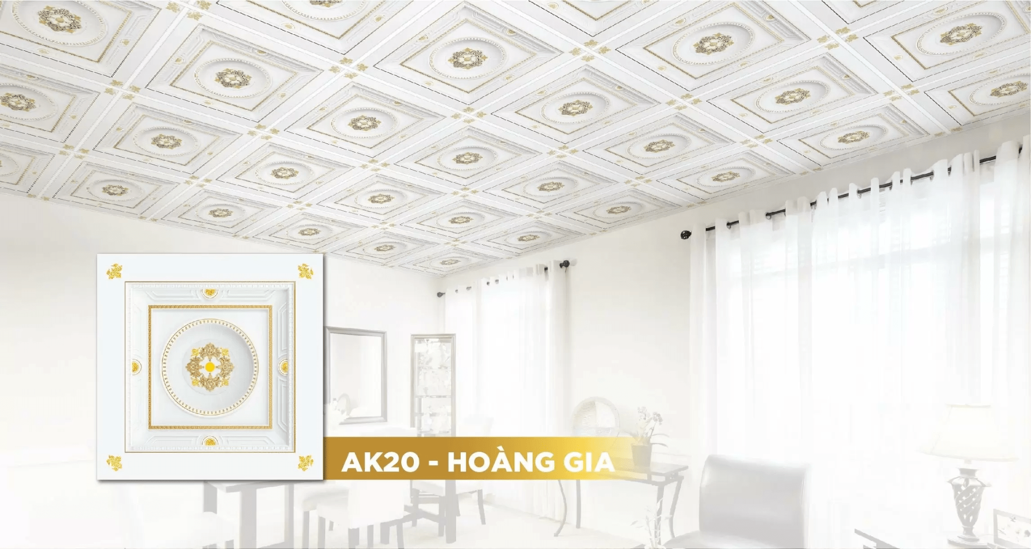 Mẫu la phông Vĩnh Tường Ánh Kim hoa văn Hoàng Gia giúp chống trầy, phản xạ ánh sáng