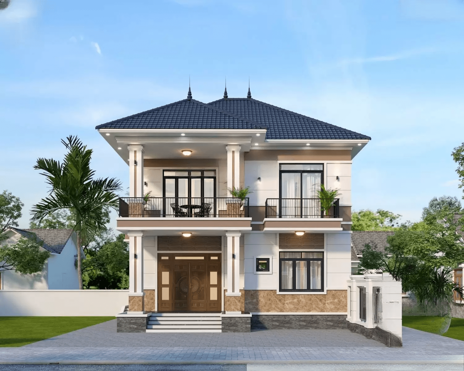 Mẫu nhà 2 tầng 8x10m mái Nhật có chi phí xây dựng phù hợp do thiết kế không quá phức tạp