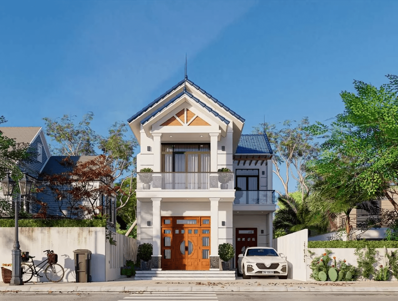 Mẫu nhà 2 tầng 8x10m mái Thái có chi phí xây dựng tương đối cao do thiết kế phức tạp
