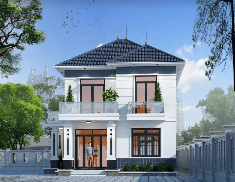 Mẫu nhà 2 tầng đẹp giá 1 tỷ kết hợp mái nhật sang trọng