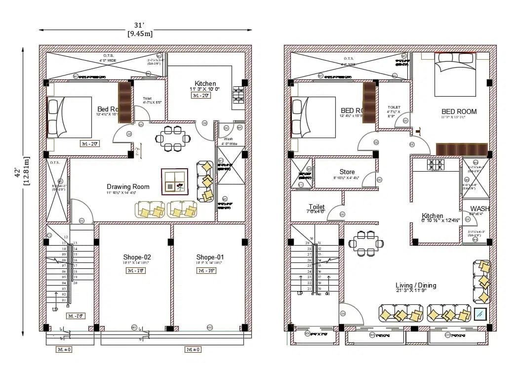bản vẽ nhà 2 tầng nông thôn 500 triệu