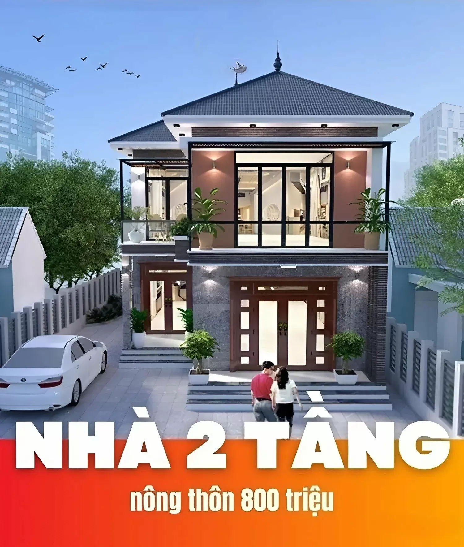 Mẫu nhà 2 tầng nông thôn 800 triệu đẹp nhất