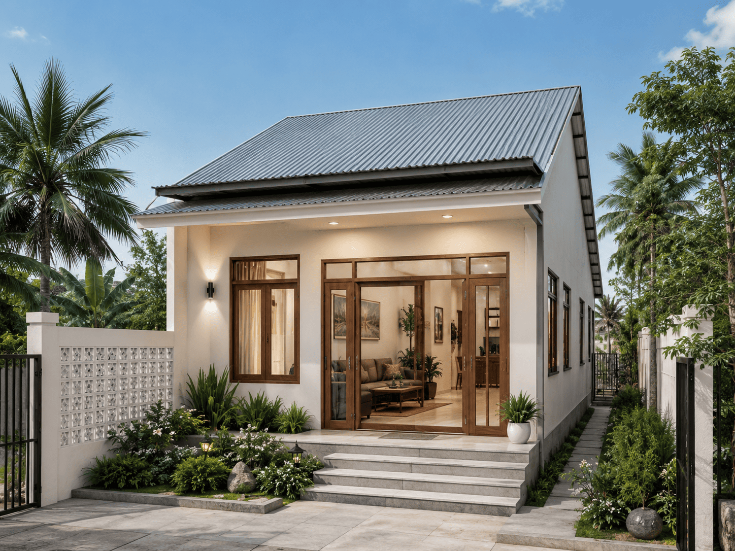 mẫu nhà cấp 4 mái tôn 5x20