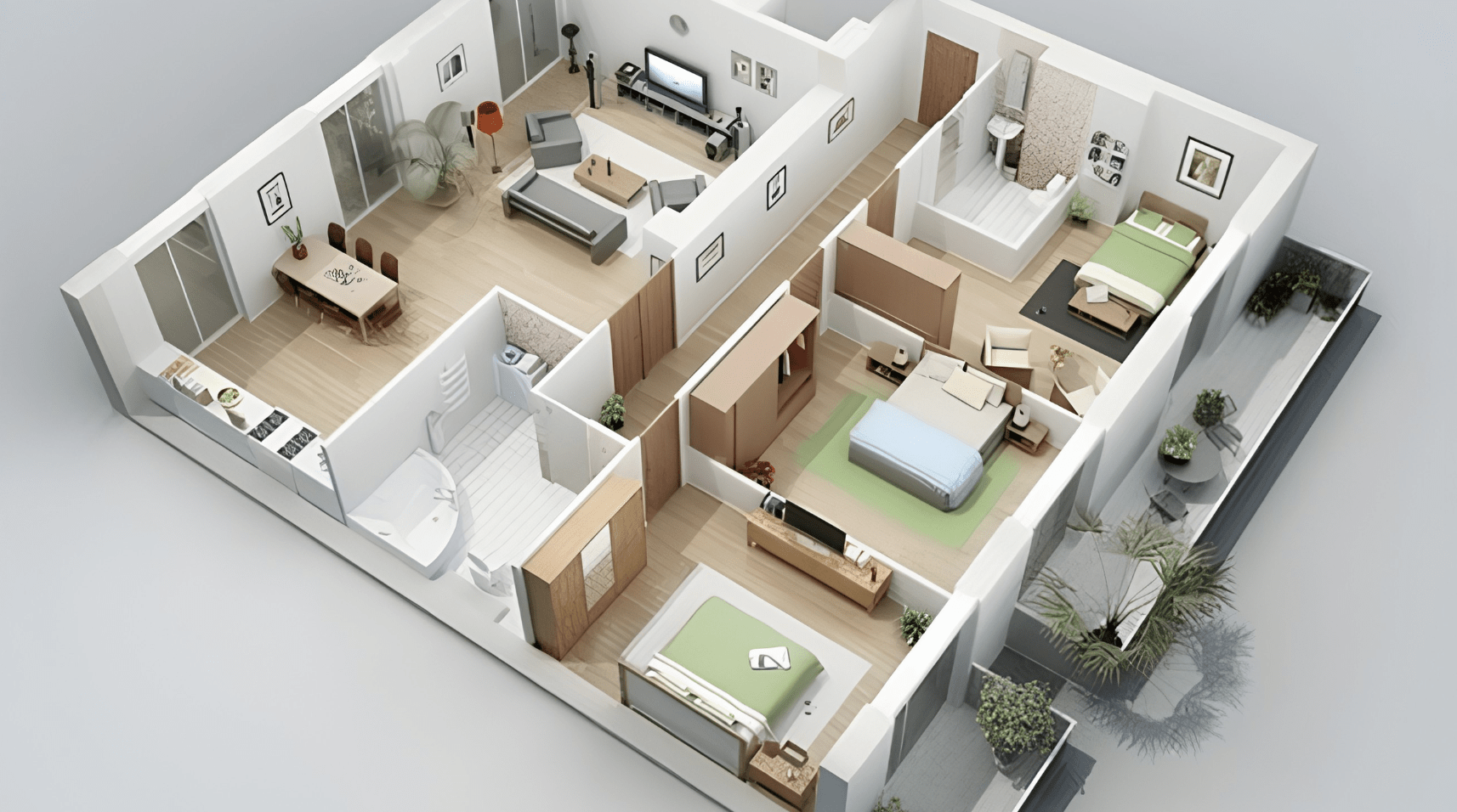 Mẫu nhà cấp 4 chữ L 3 phòng ngủ liền kề nhau 